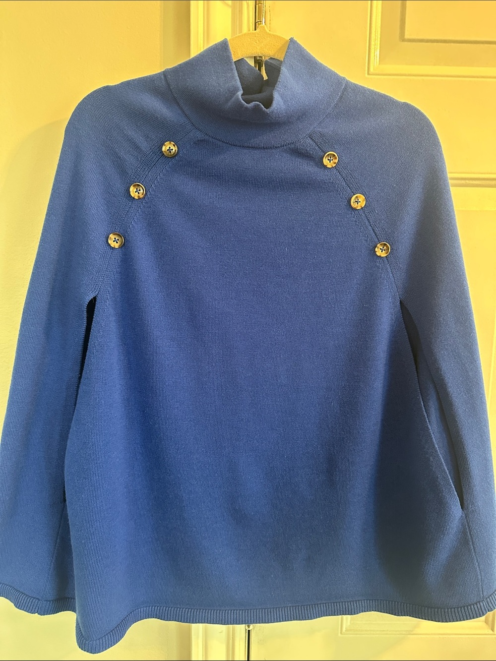 Ann Taylor Blue Cowl Neck Sweater with Button Detail